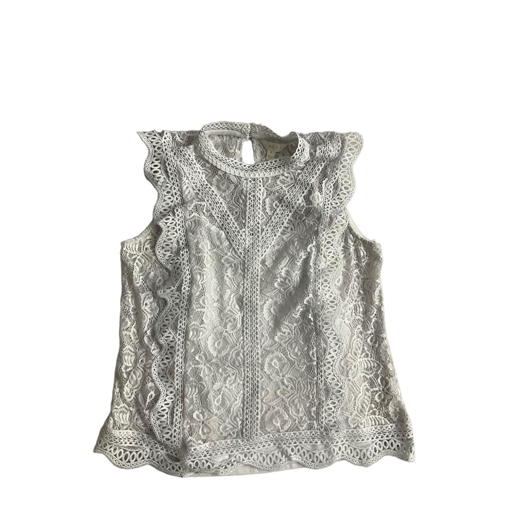 Adiva White Sleeveless Frilled‎ Lace Keyhole Western Blouse Size Medium